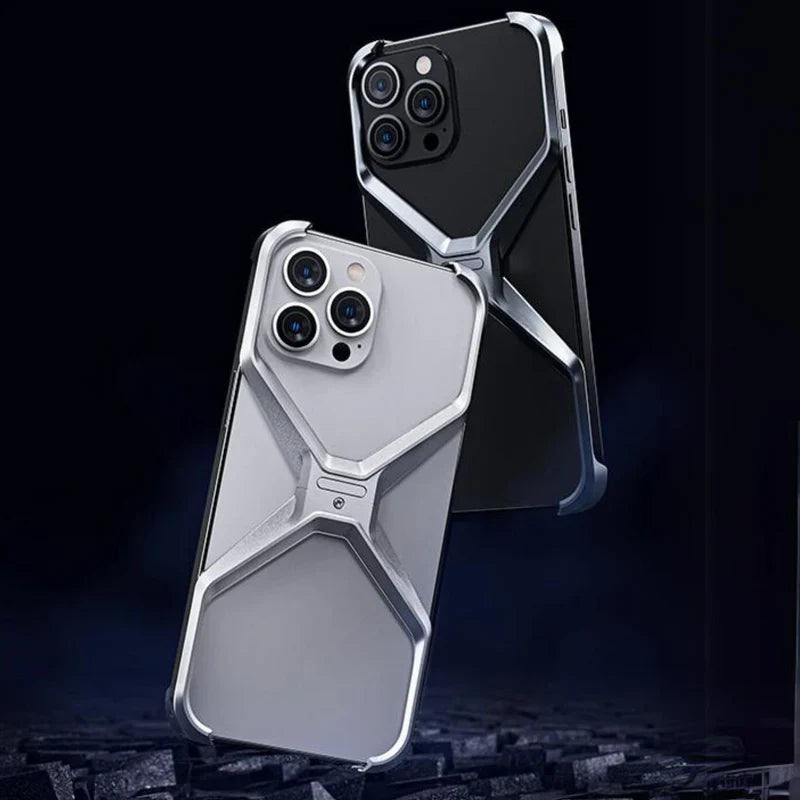 iPhone 16 Super Slim Premium Metal Luxury Aluminum Frameless X Shaped Case - Grey